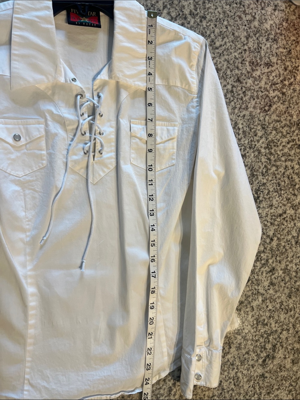 Five Star by Roper White Lace-Up Western Button Cuff Shirt Size Large - Picture 7 of 8